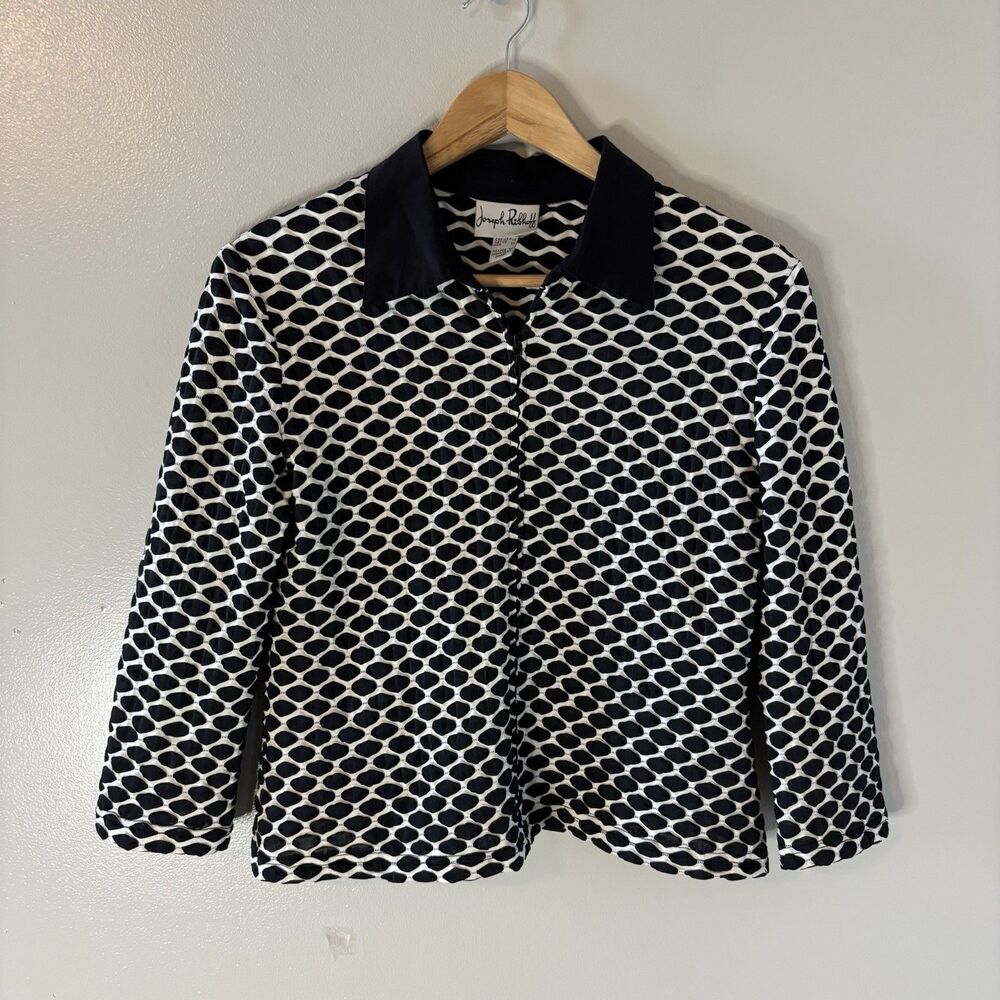 Joseph Ribkoff Womens Full Zip Jacket Textured Black White Semi Sheer Sz 10